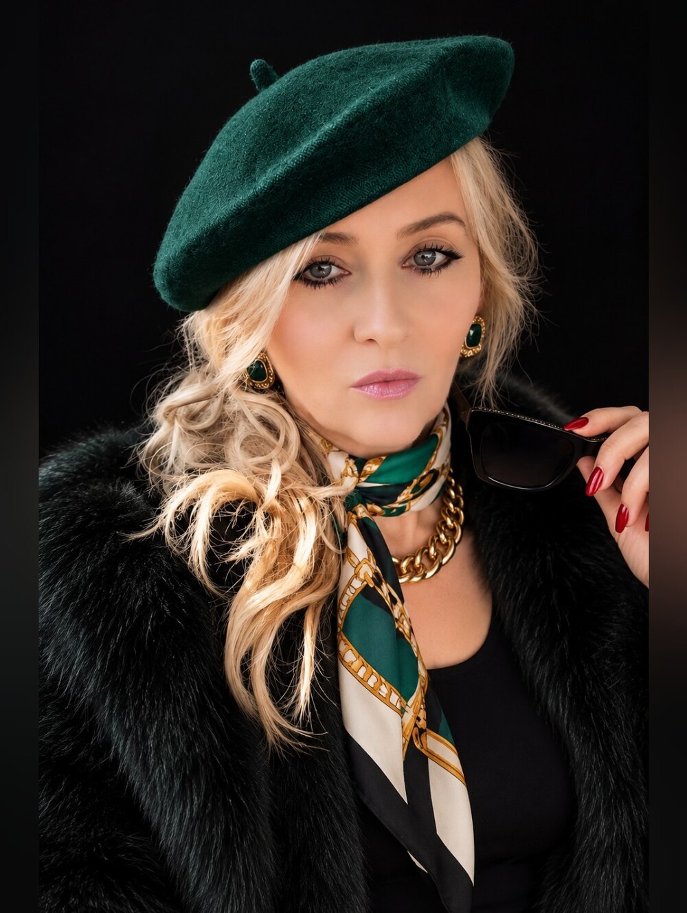 Vintage 1980s Hunter Green Wool Beret Hat Classic Parisian Style